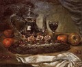 Silberne Teekanne und Kuchen auf einem Teller Giorgio de Chirico Stillleben Impressionist